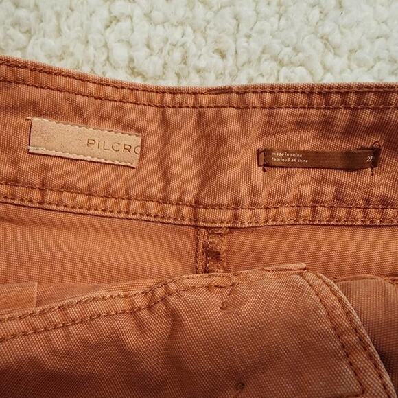 Anthropologie High Waist Pleated Shorts, Orange Rolled Cuff Shorts with Pockets - Picture 5 of 11